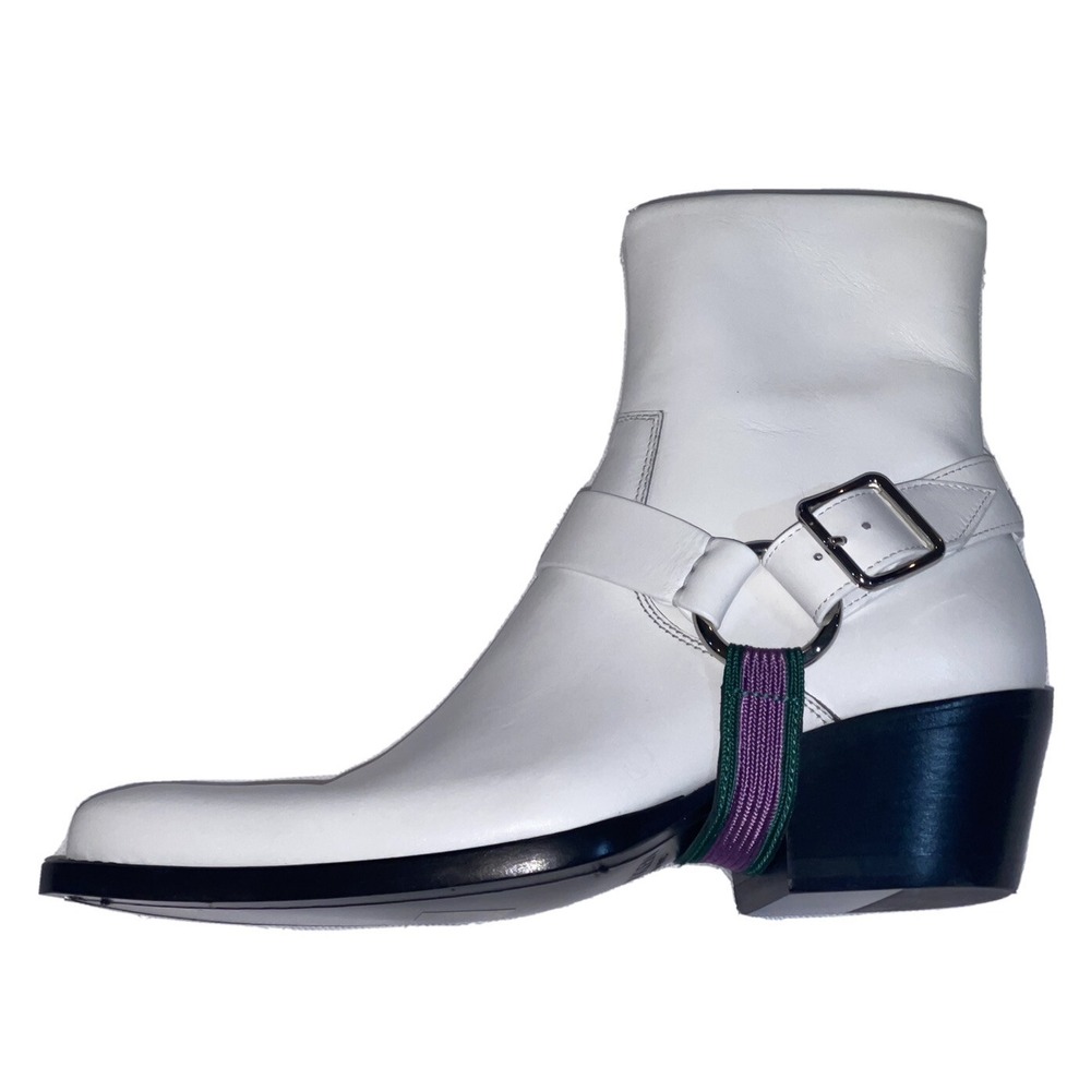Calvin‎ Klein WHITE Leather TEXAS Harness Western Boots Sz 6 Sz 36.5 205W39NYC